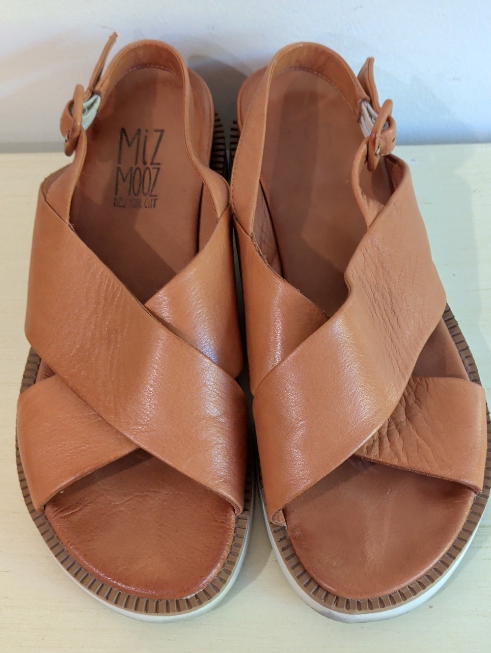 Miz Mooz Caramel Leather Crisscross Slingback Sandals Size 39